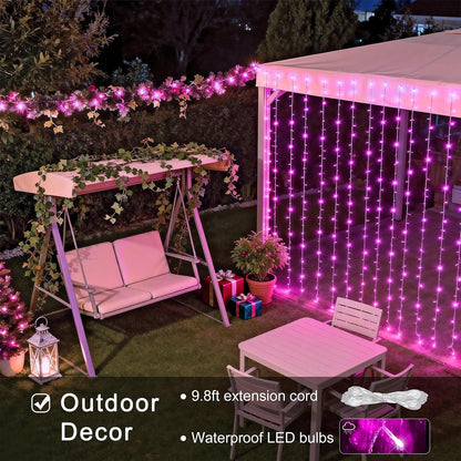 300 LED Curtain Lights Plug in with Remote, Pink String Lights for Bedroom, Christmas, Window, Wall, Party, Teen, Girls' Room, Dorm, Valentine'S Day Indoor Outdoor Decor, 9.8X9.8Ft